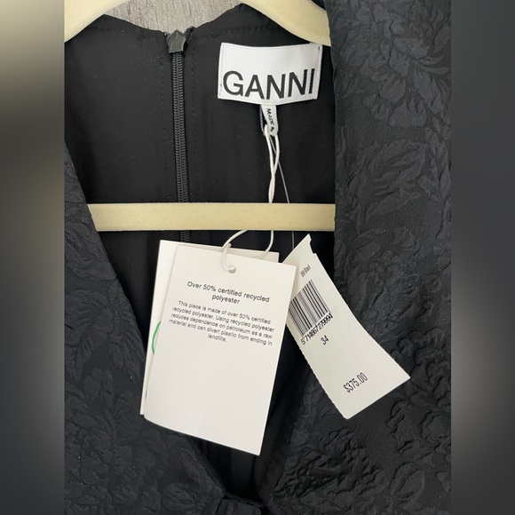 NWT GANNI Women's Black Ruffled Cloqué Mini Dress Size 34 - Picture 6 of 8